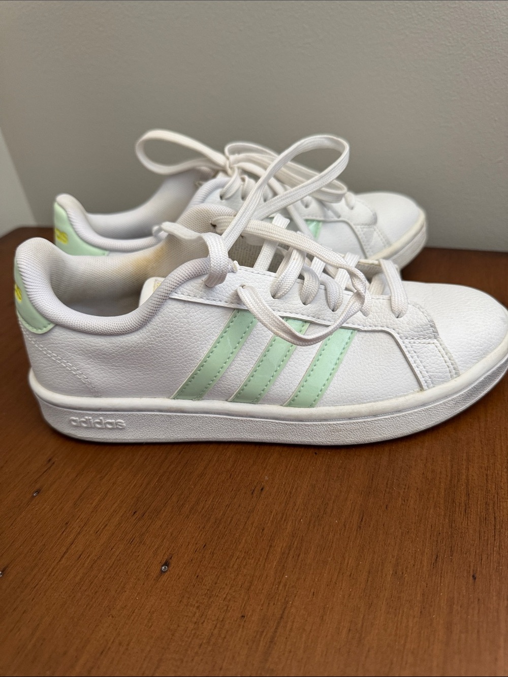 adidas Women’s White Sneakers with Mint Stripes